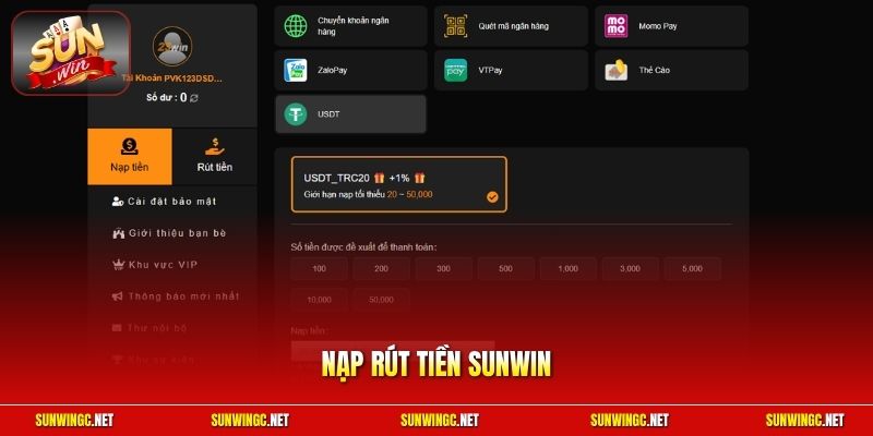 Nạp rút tiền Sunwin